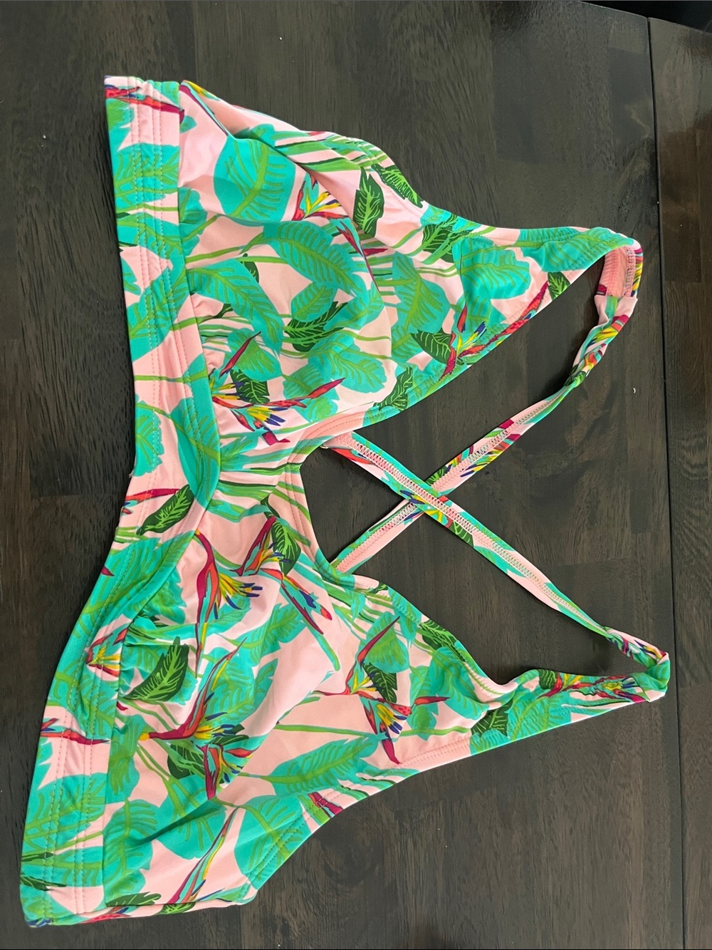 Women's 38D 38 D Birds of Paradise Tropical Leaf Pink Green Swim Top Bikini Top